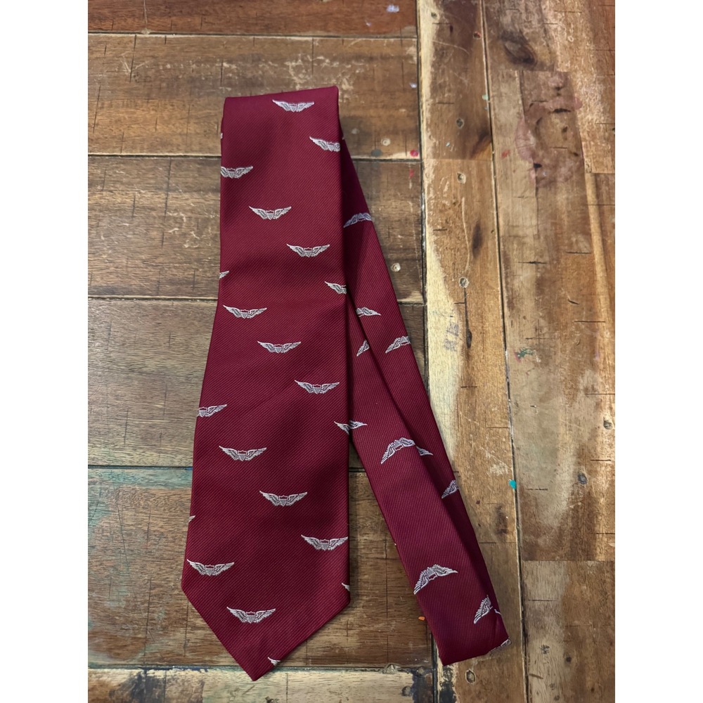 Army Aviation Museum Gift Shop Mens Tie Burgundy Red Silver Pilot Wings Military